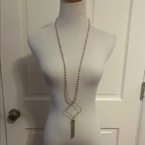 Elegant Pink Beaded Necklace with Gold Pendant